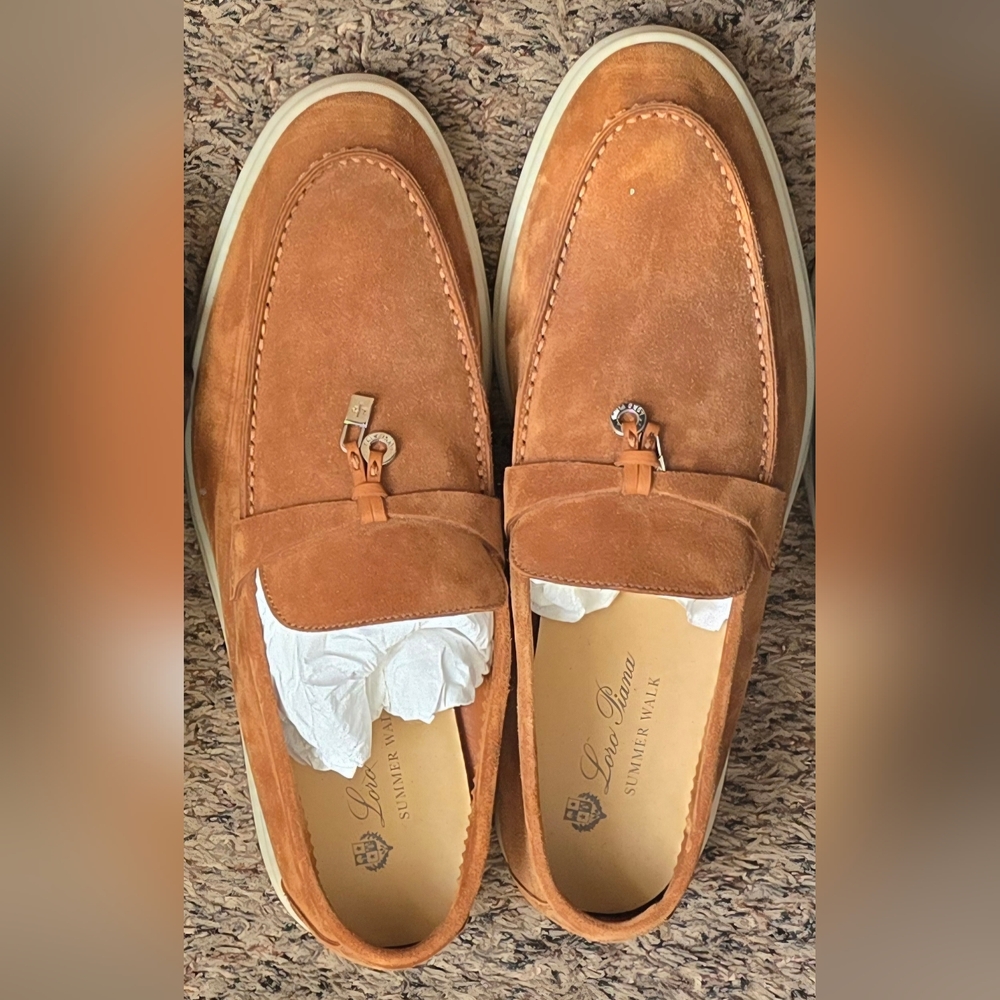 Loro Piana Summer Charms Walk Suede Leather Loafers Saddle Brown